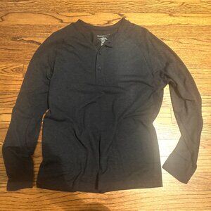 Mizzen Main Shirt Mens Small Black Henley Pullover Long Sleeve Stretch Roll Up